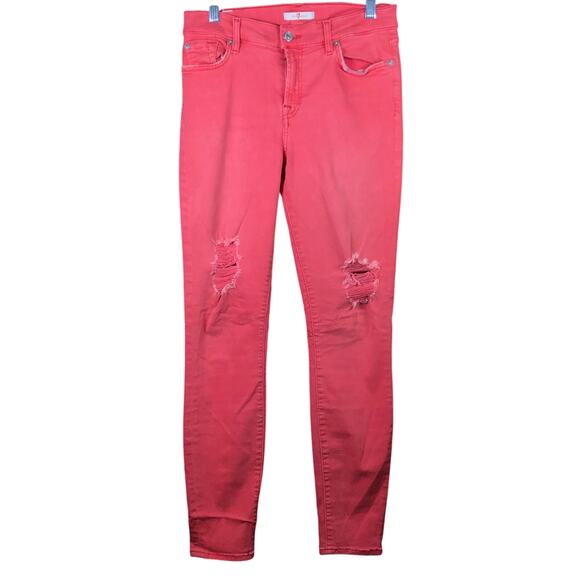 7 For All Mankind Womens Jeans Coral Mid Rise Slim Distressed Stretch 28 - Picture 1 of 11